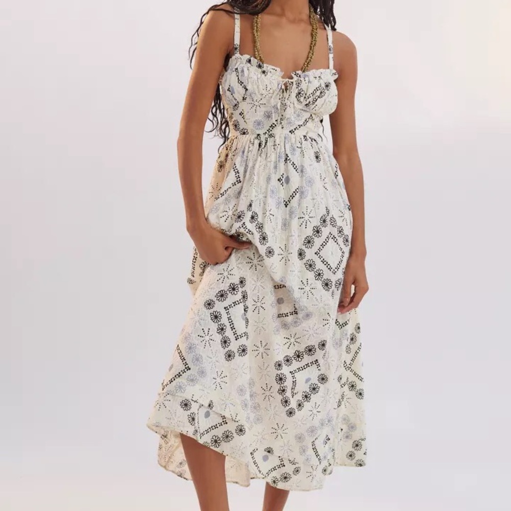 UO Kiera Embroidered Open-Back Midi Dress